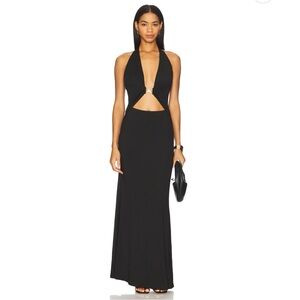 Runaway the Label Black Backless Halter Maxi Dress with Ring Detail